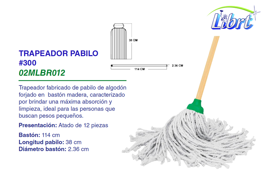 ABCO 01206-R FBG - Palo de trapeador (60 pulgadas)